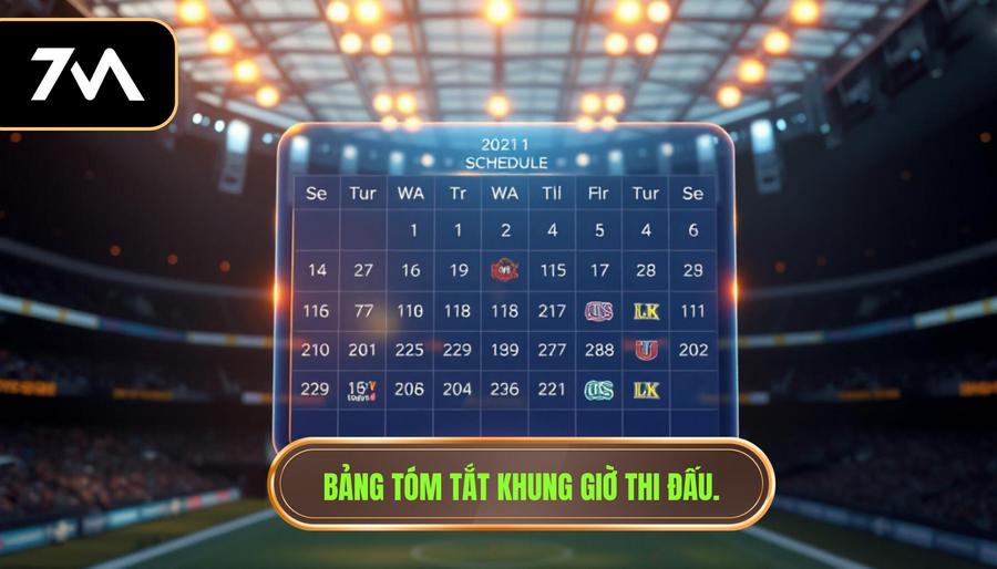 Bảng tóm tắt khung giờ thi đấu.